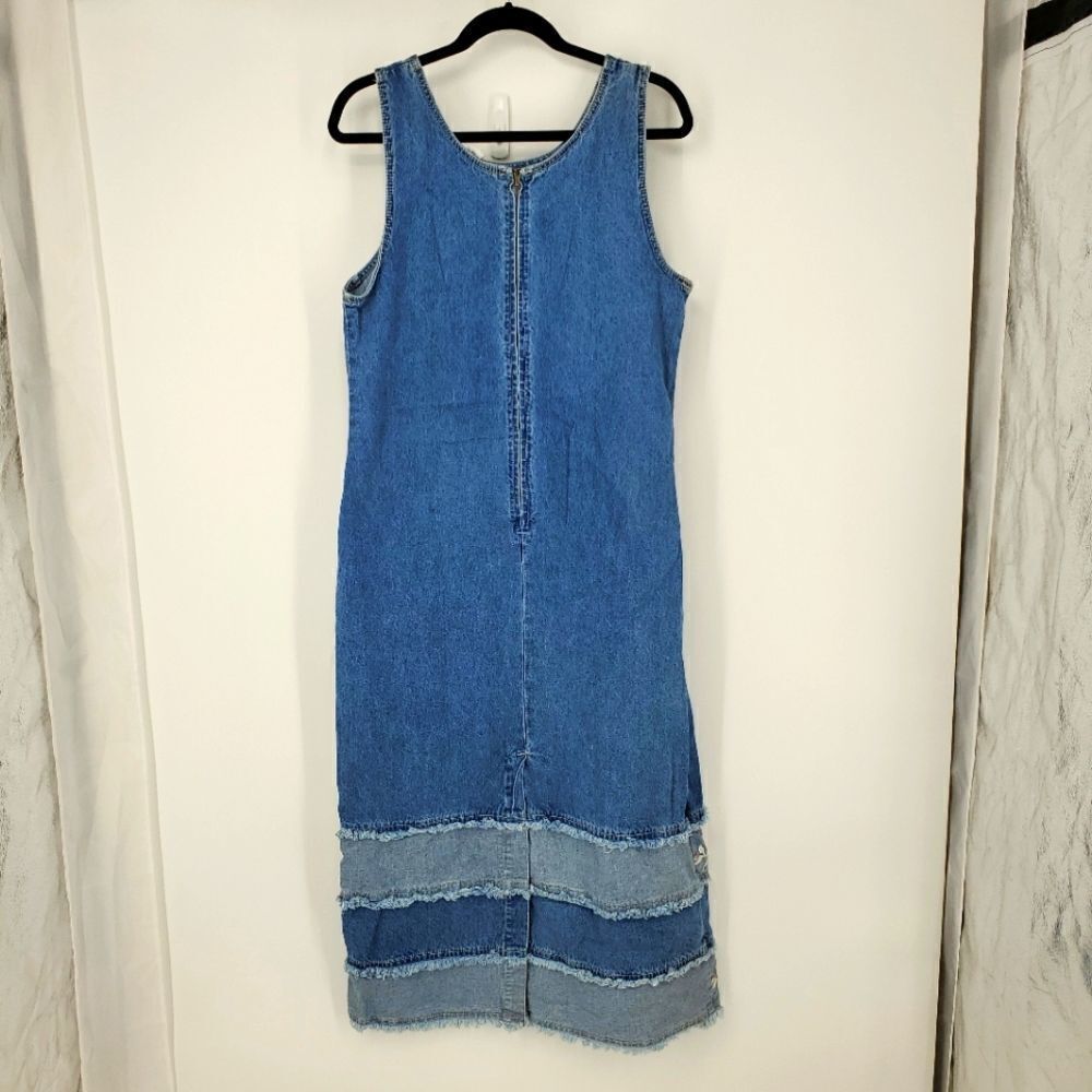 Sunshine Apparel Embroidered Denim Zip-up Maxi Dress Size Large - Picture 11 of 11